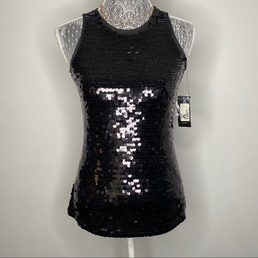 INC INTERNATIONAL CONCEPTS Black Sequin Embellished Sleeveless Blouse Top XS - Picture 2 of 7